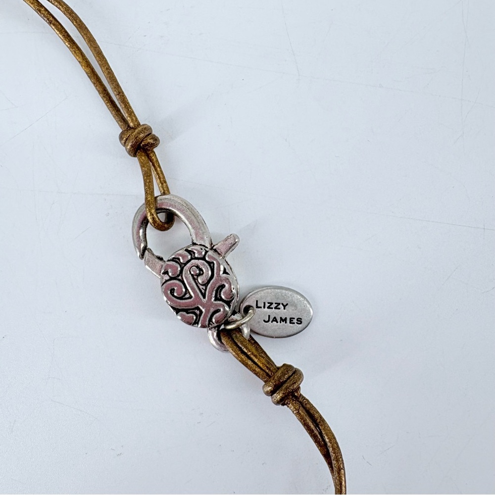 Lizzy James Artisan Silver Tone Leather Necklace Curved Rods and Dangles - Picture 5 of 5